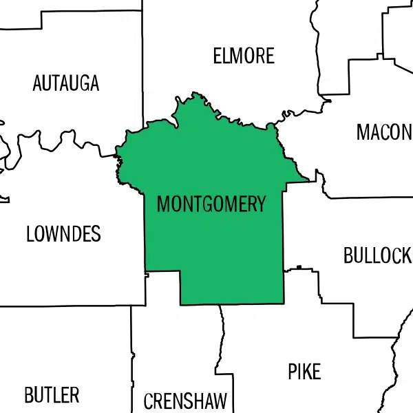 Map highlighting Montgomery County, Alabama