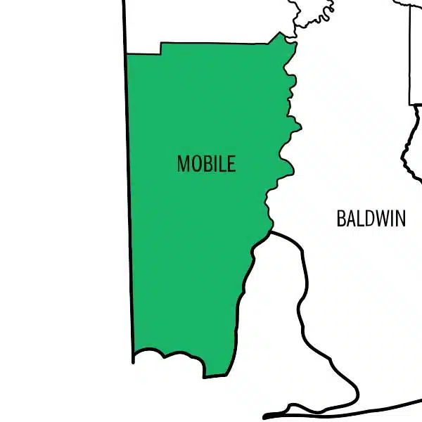 Map highlighting Mobile County, Alabama