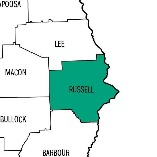 county-map-russell Map highlighting Montgomery County, Alabama